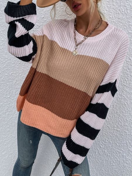

colorblock drop shoulder ribbed knit sweater u1hw#, White;black