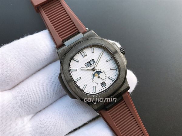 caijiamin - Orologio meccanico automatico da uomo quadrante bianco Orologi da uomo Cassa nera Cinturino in caucciù Orologio da polso casual da lavoro