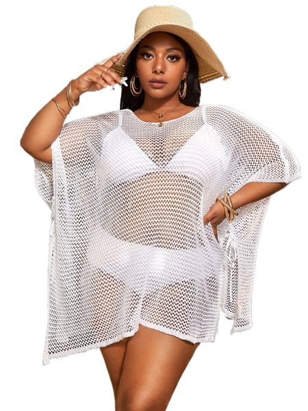 

plus hollow out lace up side cover up y0oo#, Black
