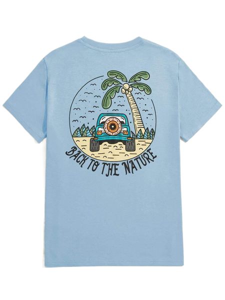 

romwe x shakeurbrain guys slogan tropical & car graphic tee n9lj#, White;black