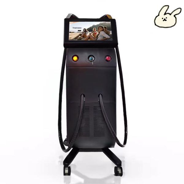 

wholesale price three wavelength combined diode laser machine with double powerful handle 1064nm 808nm 755nm for painless hair removal, Black