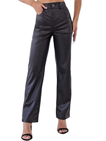 

bae high waist pu leather pants z4zr#, Black;white