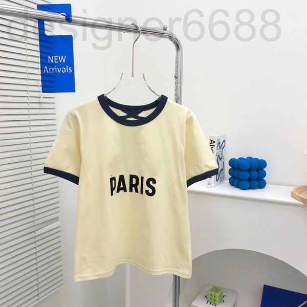 

women's t-shirt designer contrast flocking t-shirt round neck fashion simple letter printing versatile soft casual short sleeve ywut, White