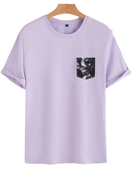 

men coconut tree print patched pocket tee n04p#, White;black