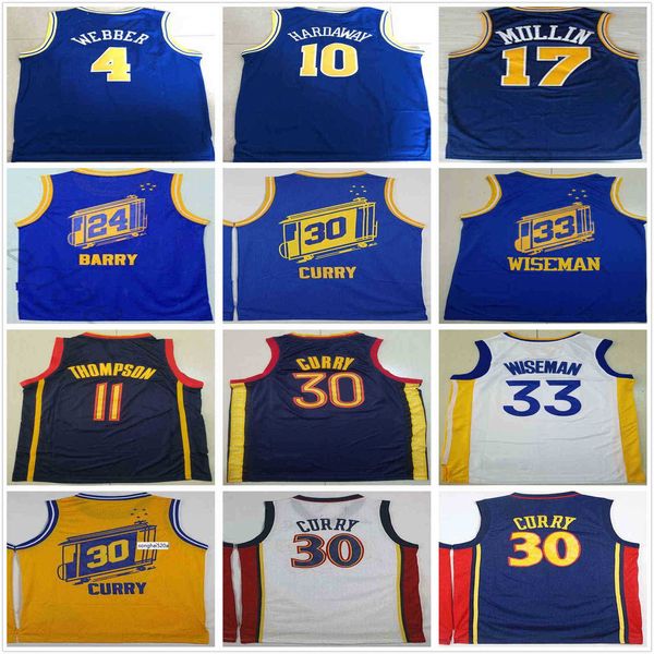 Retro vintage clássico Men #24 Rick Barry Chris 4 Webber Tim 10 Hardaway Chris 17 Jerseys de basquete Mullin 30 Curry 33 Wiseman Jerseys