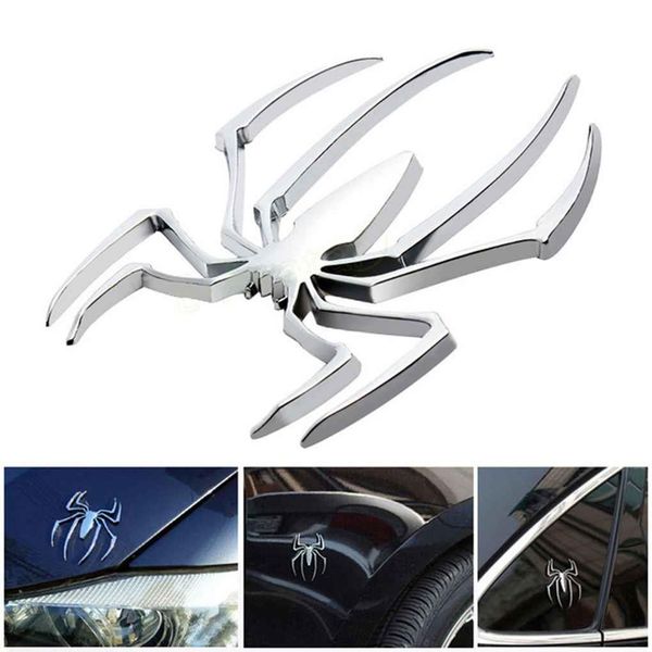 

3d new car stickers metal silver/gold spider shape chrome badge auto emblem decal