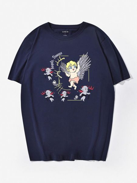 

men letter and cartoon graphic tee z9lh#, White;black