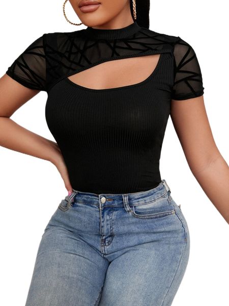 

sxy cut out contrast geo mesh tee s1os#, White