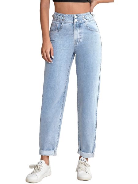 

zipper fly mom fit jeans x9pe#, Blue