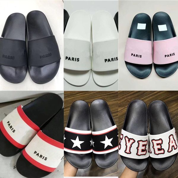 

designer paris slippers sliders mens womens summer beach rubber sandals beach slide slippers ladies flip flops loafers causal indoor shoes, Black