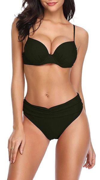 

women's push up underwire ruched bottom bikini bathing swimsuits j5x3#, White;black