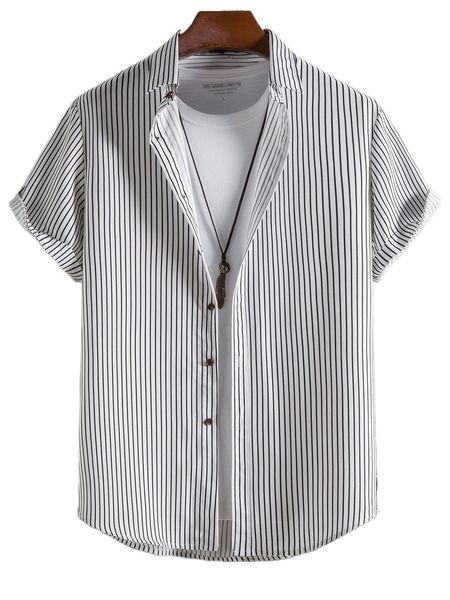 

men pinstriped print shirt without tee 58s8#, White;black