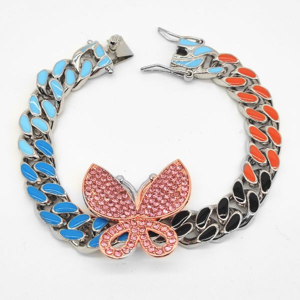 

12mm wide seven color necklace butterfly rap hip hop cuban chain necklace, Silver