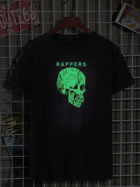 

men reflective skull & letter graphic tee z8lx#, White;black