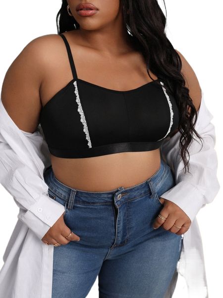 

plus contrast lace bralette x485#, Black;white