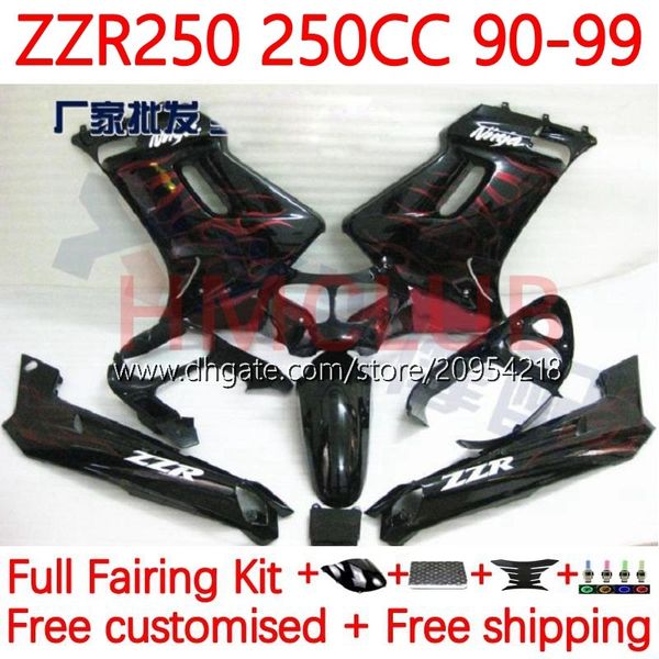 Kit de Corpo para Kawasaki Ninja ZZR250 ZZR-250 90 91 92 93 94 95 96 97 98 99 Bodywork 16No.56 ZZR 250 CC 1990 1991 1992 1993 1994 1996 1997 1998 1999 OEM Frase Vermelha Chamas