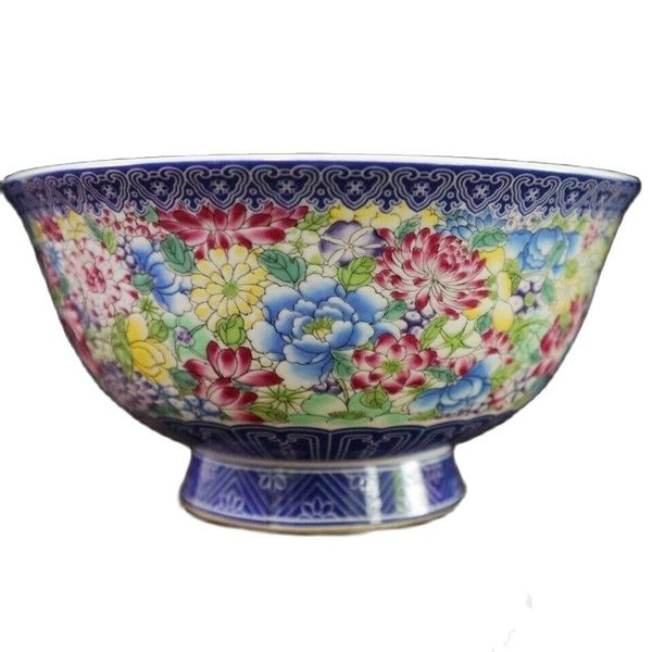 

chinese old porcelain pastel kaleidoscope pattern high feet big bowl, Silver