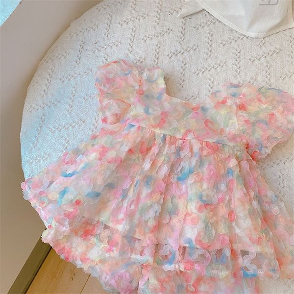 

summer girls' clothing sets cute three-dimensional flower puff sleeve shorts fashion baby kids outfit children clothes suit 220507, White