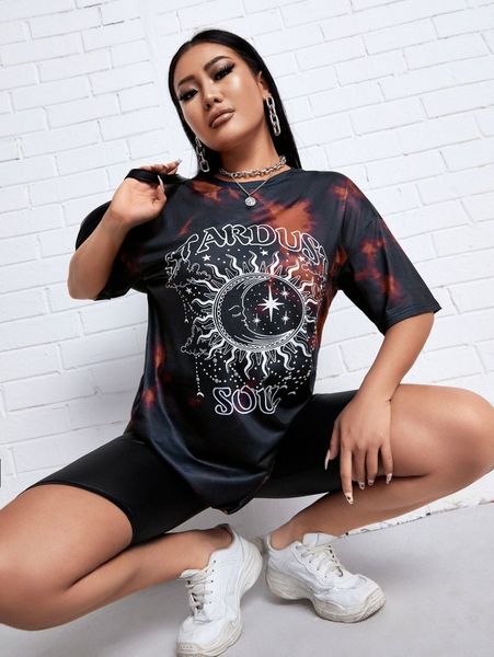 

sxy moon & letter graphic drop shoulder tee w5u5#, White