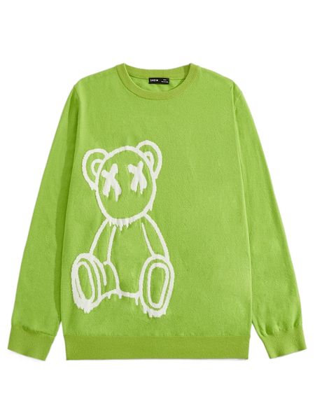 

men cartoon pattern round neck sweater x2mb#, White;black