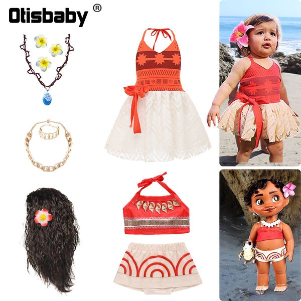 1PC Estate Vaiana Baby Girl Dress Festa di compleanno infantile Moana Princess Fluffy Vintage Beach Abbigliamento per bambini Set 220715