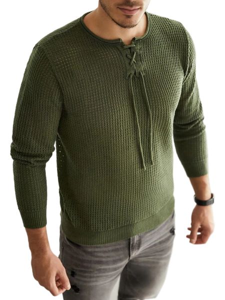 

men lace up front pointelle knit sweater k7gi#, White;black