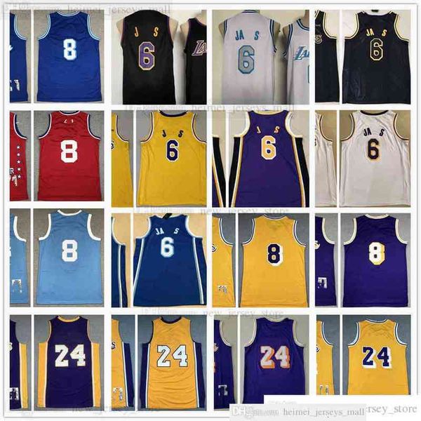 

jerseys stitched 6 james basketball mitchell and ness 2021 2022 retro black yellow purple white city jersey mens size s-2xl
