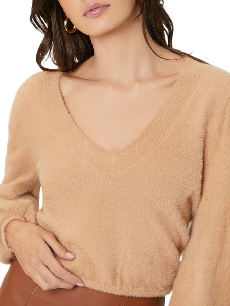 

lantern sleeve fuzzy knit sweater y5jf#, White;black