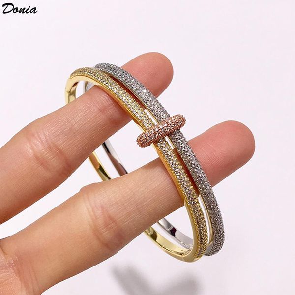 

donia jewelry luxury bangle european and american fashion party exaggerated double ring titanium micro inlay zircon bracelet designer with b, Black