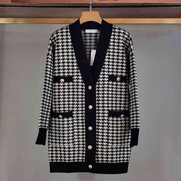 

men's jackets s family french minority sweater autumn winter thousand bird check v-neck loose cardigan, Black;brown