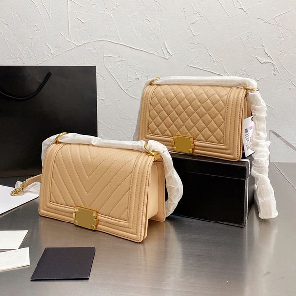 

designer classic boy girls fashion bag chevron line caviar calfskin v-stitch chain gold hardware small flap square crossbody quilted