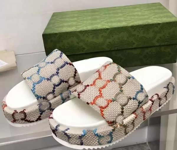 

2022 fashion designer women sandal beach shoes thick bottom slippers platform shoe alphabet lady sandals leather high heel slipper, Black