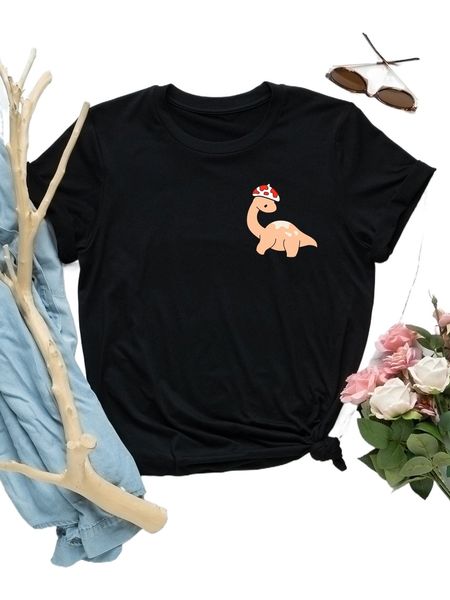 

women's plus size t-shirt plus dinosaur print tee apparel g2tg#, Black