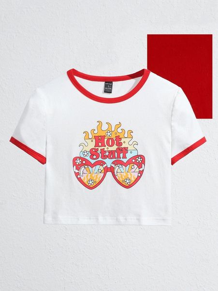 

x myfriendsoftheforest letter & fire print ringer tee f7zl#, White