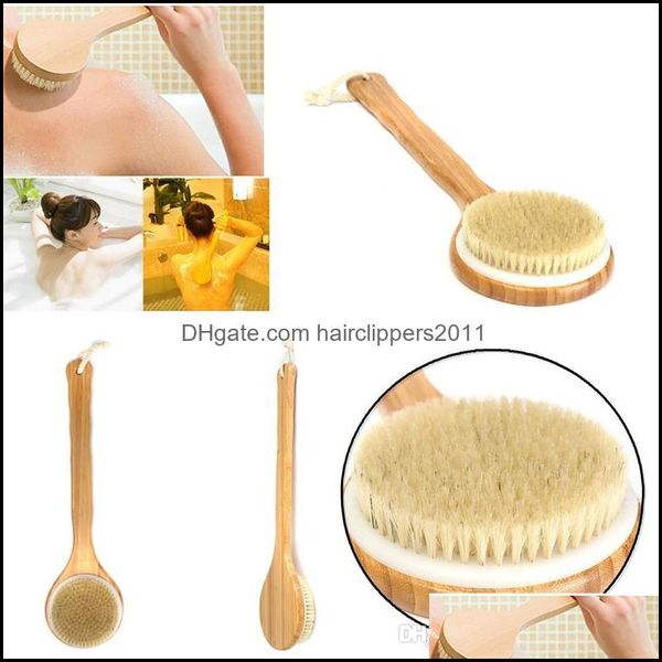 

bath tools accessories body health beauty 40cm round shape bristle long handle wooden shower back brush spa scrubber soap cleaner exfoliat