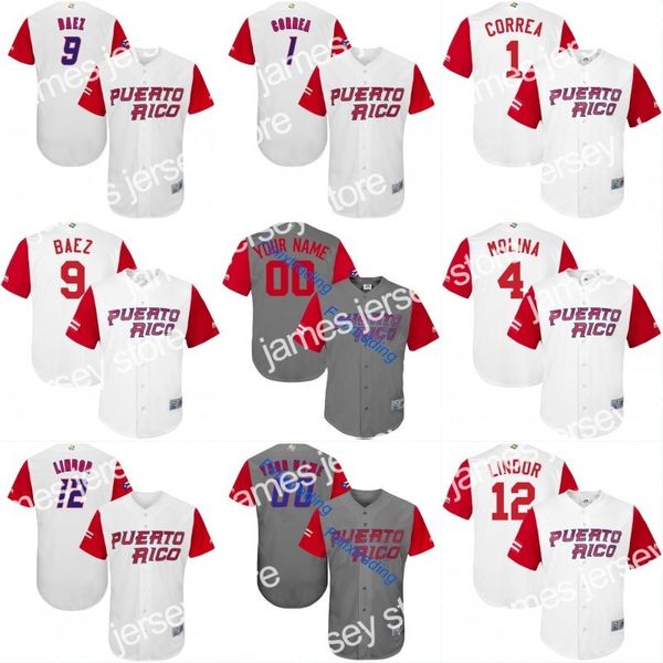 

new 2017 puerto rico world baseball classic wbc jersey 1 carlos correa 4 yadier molina 9 javier baez 15 carlos beltr 12 flindor baseball jer, Black