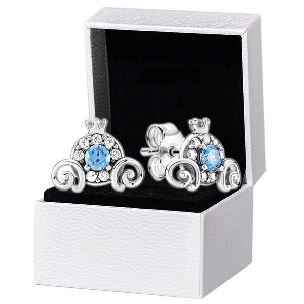 Серьги-гвоздики в виде тыквы с голубым камнем, стерлингового серебра 925 пробы, оригинальная коробка для женщин Pandora, подарок на вечеринку, ювелирные изделия, серьги для девочек