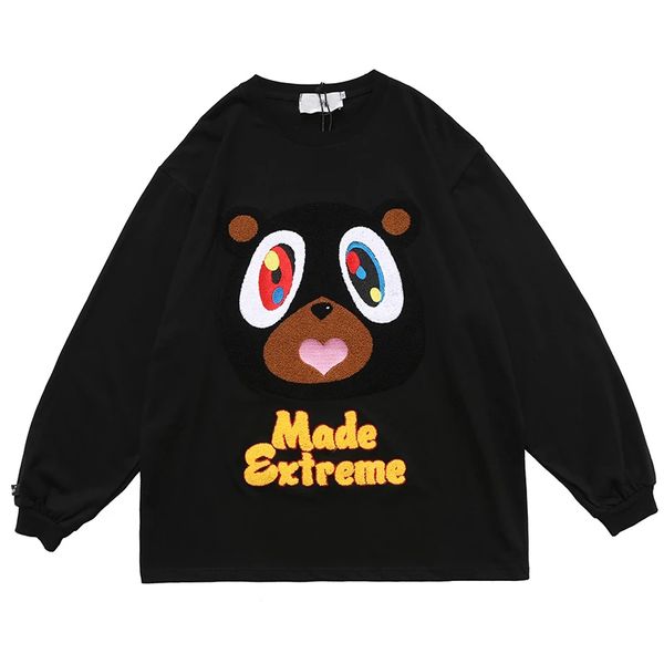 

urban men sweatshirt cartoon fleece animal patchwork pullover men oneck vintage college style thin hoodies couple streetwear 220816, Black