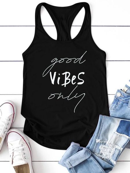 

good vibes only printing tank women sleeveless summer vest female harajuku tank for women ladies cotton tee shirt 220611, White