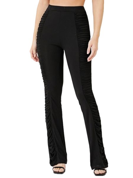 

high waist ruched pants 25r0#, Black;white