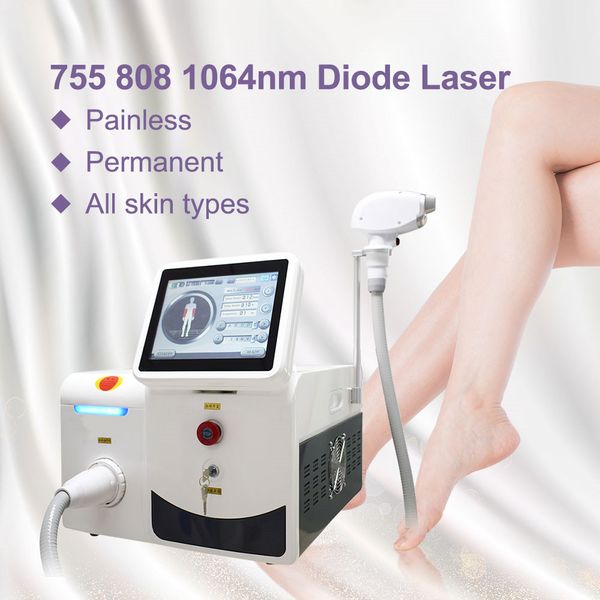 Macchina per la depilazione laser a diodi corpo viso indolore controllo del sistema intelligente 755 808 1064nm attrezzatura indolore permanente per salone di bellezza