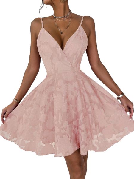 

jacquard overlap collar chiffon cami dress v8vs#, Black;gray