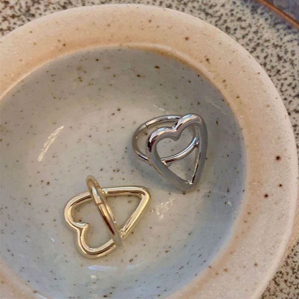 

hollow heart shaped women's ring for couple fashion love adjustable finger ring girl wedding party engagement jewelry gift, Silver
