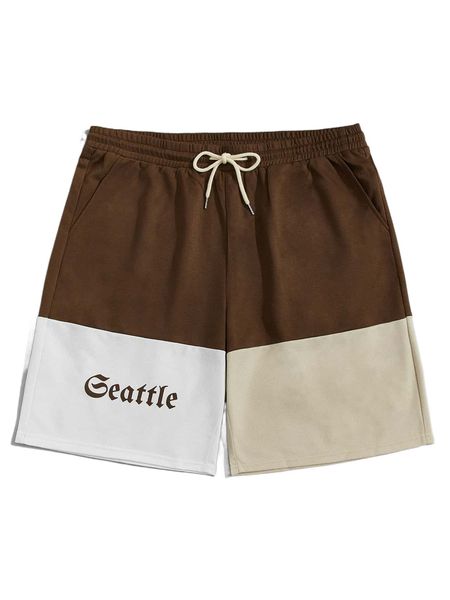 

romwe guys letter colorblock track shorts h98t#, White;black