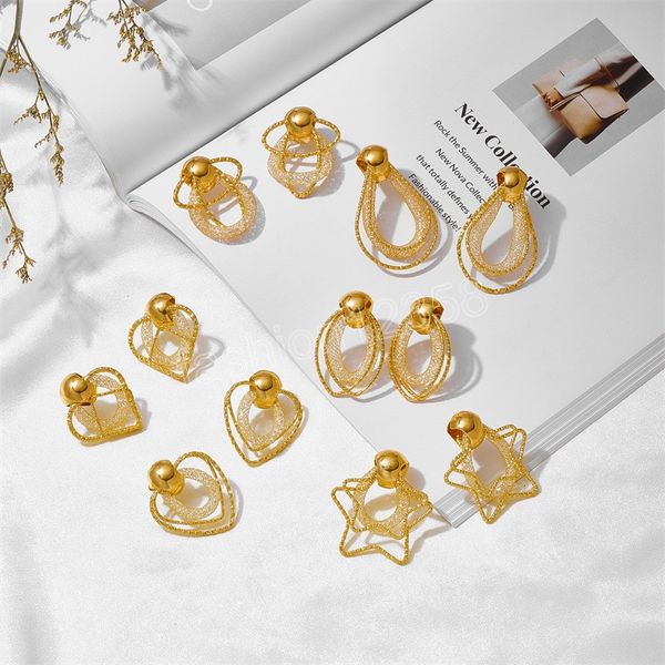 Orecchini pendenti a cuore in oro per donna Orecchini punk alla moda in metallo con strass tascabili in rete geometrica serie ZA