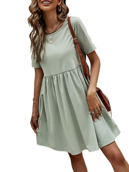 

hidden pocket solid smock dress f76k#, Black;gray