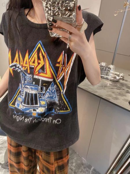 

women's t-shirt designer 22 spring and summer new camisole vest old pattern design with wash grey classic t-shirt 5and, White