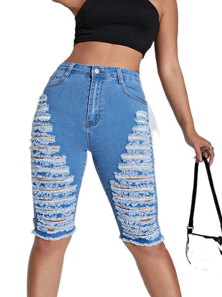 

high waist ladder distressed skinny denim shorts h0z5#, White;black