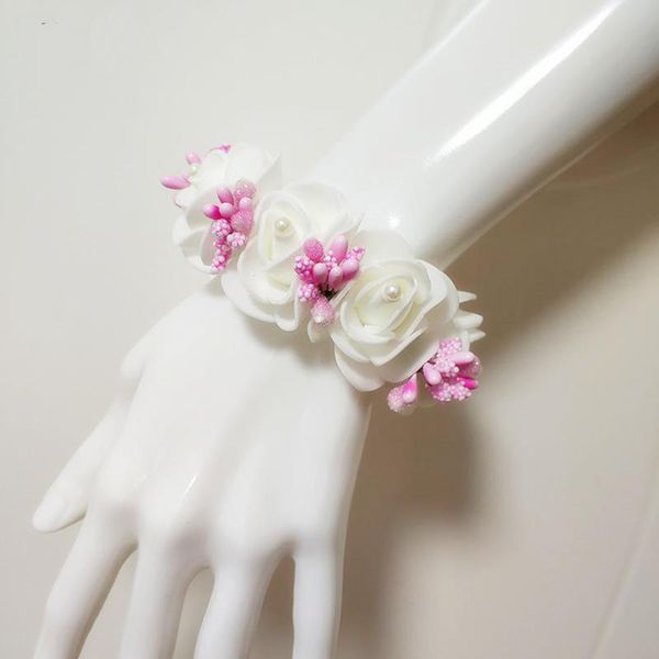 

wrist corsage wedding bracelet for bridesmaid brides hand flower foam roses white wedding bracelet for guests accessories