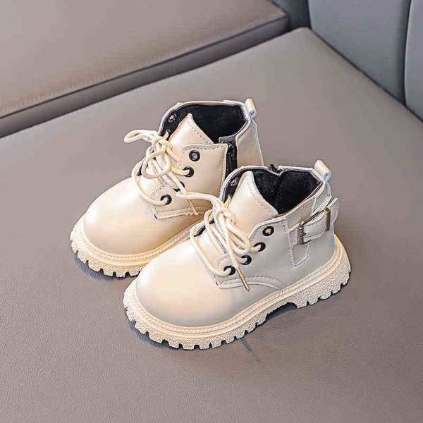 

girls boys fashion leather boots kids children soft bottom buckle single shoes new boys british style short boots l220716, Black;grey